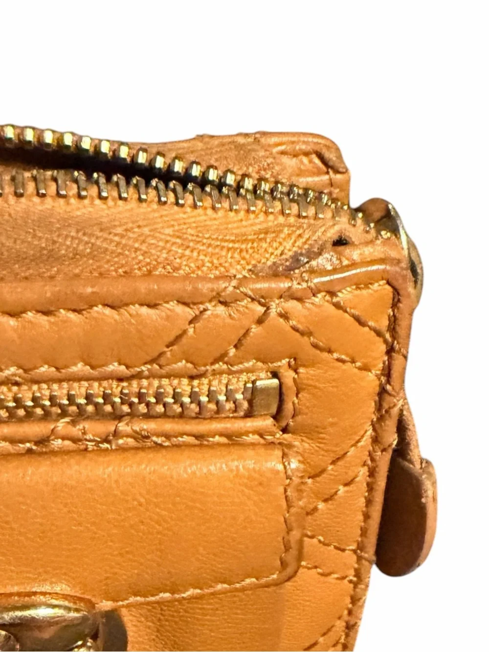 Marc Jacobs Quilted Leather Wallet in Vibrant Orangish Tan with Gold Hardware